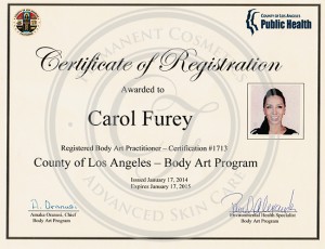 Certificado Carol Furey practicante en arte corporal