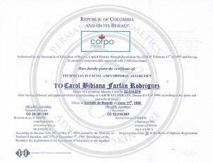 Diploma Carol Furey Técnica en estética facial y corporal
