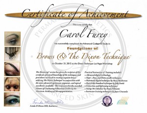 Certificado Carol Furey curso avanzado en técnica Dixon