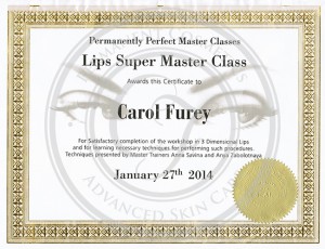 Certificado Carol Furey Super Master Class en labios