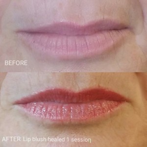 Labios antes y después de color permanente